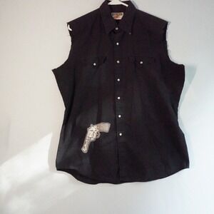 VTG Youngbloods Authentic Western Sleeveless Shirt Gun Patch Festival‎ Music XL